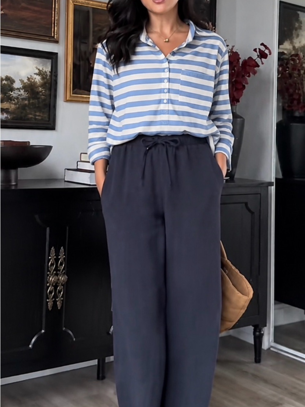 J Crew Blue and White stripe pullover shirt